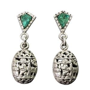 Vintage Silver Filagree and  Peruvian Azurite Dangle Stud Earrings